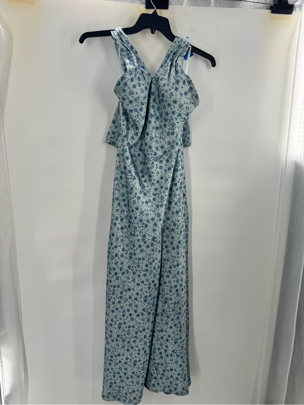 Revelry Athena Size 4 Sky Blue Garden Floral Satin Bridesmaid Maxi Dress